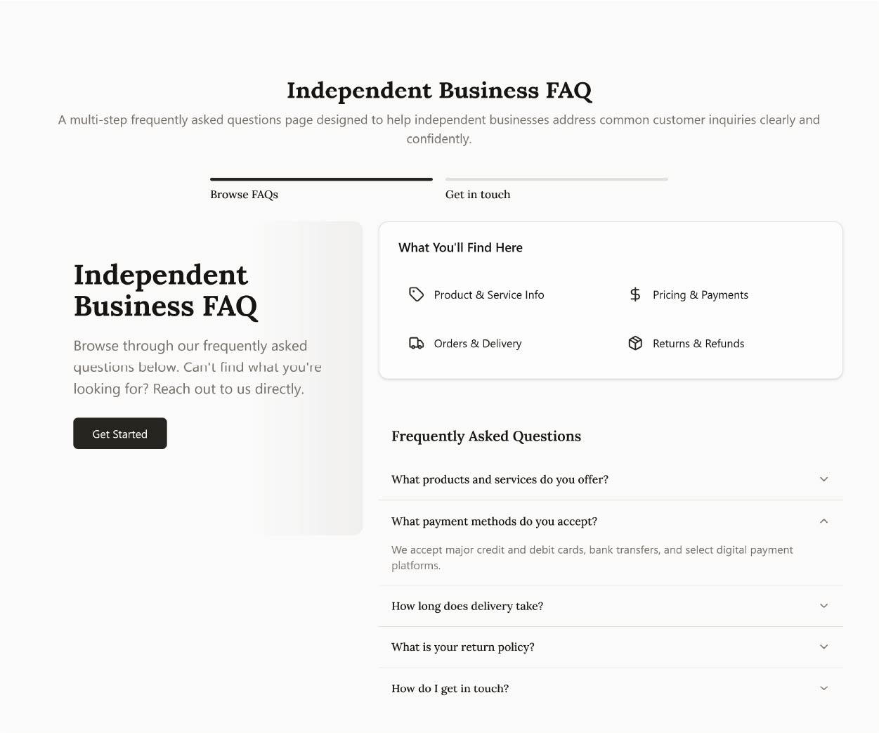 Independent Business FAQ