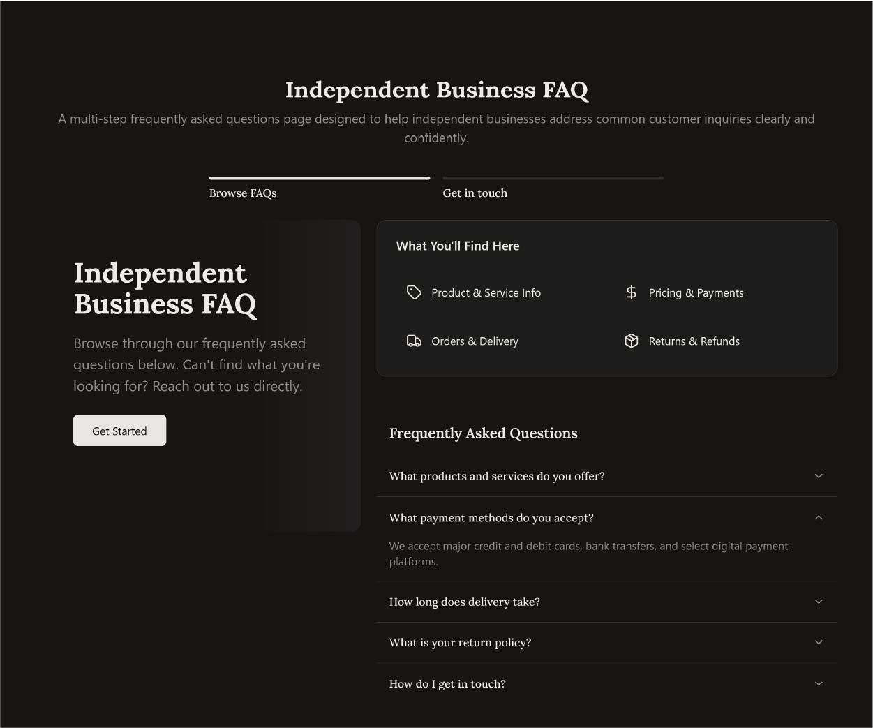 Independent Business FAQ